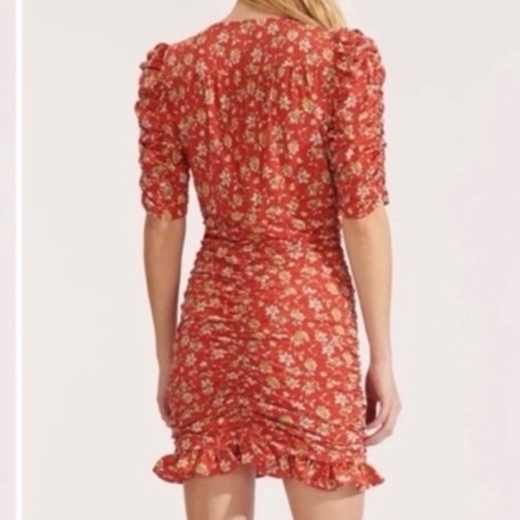NWT Veronica Beard Josephine Silk Ruche Stretch Mini Dress Floral Red Size 14 - Picture 2 of 10